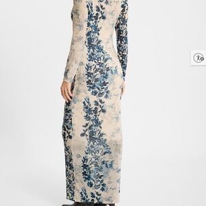 Express Blue Floral Long Sleeve Dress